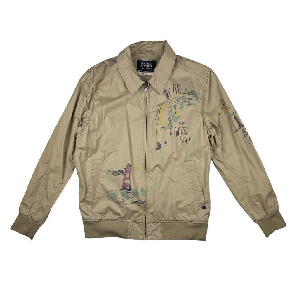 Scotch & Soda Placement Print Harrington Jacket Tan Size S